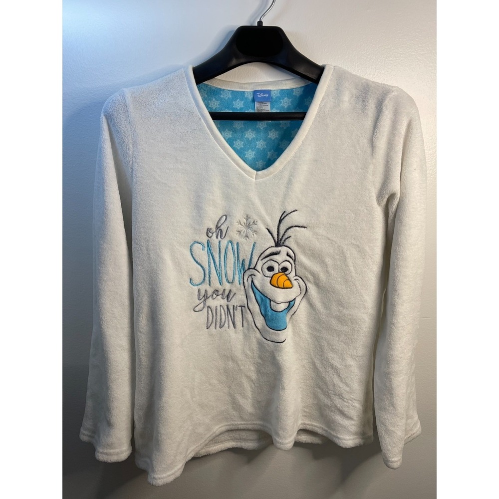 Disney Frozen Olaf Oh Snow You Didn't Fleece Pajama Top White Blue Large 12-14